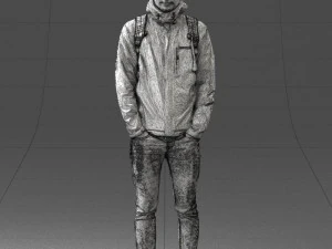 000457 Realistic Casual Man with Backpack Standing Pose 3D Model