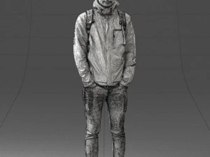 000457 Realistic Casual Man with Backpack Standing Pose 3D Model