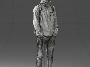 000457 Realistic Casual Man with Backpack Standing Pose 3D Model