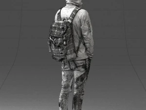 000457 Realistic Casual Man with Backpack Standing Pose 3D Model