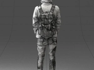 000457 Realistic Casual Man with Backpack Standing Pose 3D Model