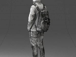 000457 Realistic Casual Man with Backpack Standing Pose 3D Model