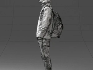 000457 Realistic Casual Man with Backpack Standing Pose 3D Model