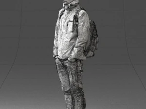 000457 Realistic Casual Man with Backpack Standing Pose 3D Model
