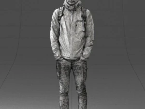 000457 Realistic Casual Man with Backpack Standing Pose 3D Model