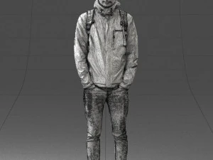 000457 Realistic Casual Man with Backpack Standing Pose 3D Model