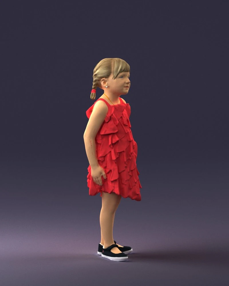 000463 Little Girl Standing in Red Dress 3D Model .c4d .max .obj .3ds .fbx .stl .blend 