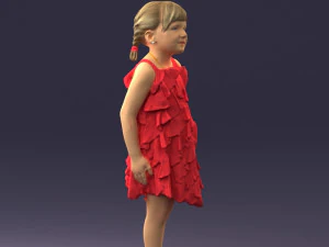 000463 Menina em p&eacute; com vestido vermelho Modelo 3D