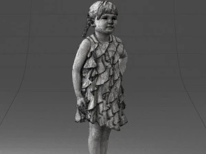 000463 Little Girl Standing in Red Dress 3D Model