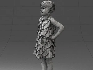 000463 Little Girl Standing in Red Dress 3D Model