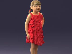 000463 Little Girl Standing in Red Dress 3D Model