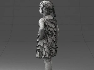 000463 Little Girl Standing in Red Dress 3D Model