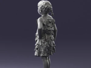 000463 Little Girl Standing in Red Dress 3D Model
