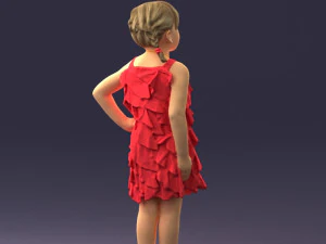 000463 Little Girl Standing in Red Dress 3D Model