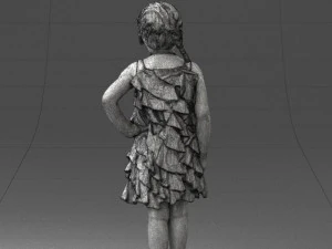 000463 Little Girl Standing in Red Dress 3D Model