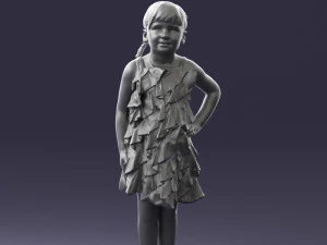 000463 Little Girl Standing in Red Dress 3D Model