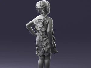 000463 Little Girl Standing in Red Dress 3D Model