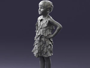 000463 Little Girl Standing in Red Dress 3D Model