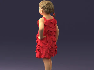 000463 Little Girl Standing in Red Dress 3D Model
