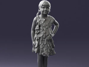 000463 Little Girl Standing in Red Dress 3D Model