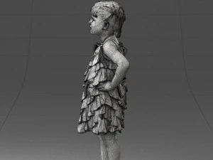 000463 Little Girl Standing in Red Dress 3D Model
