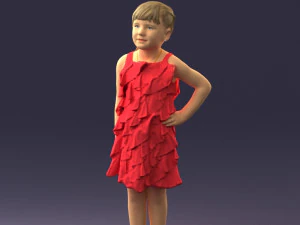 000463 Little Girl Standing in Red Dress 3D Model