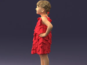 000463 Little Girl Standing in Red Dress 3D Model