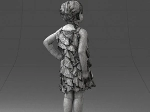 000463 Little Girl Standing in Red Dress 3D Model