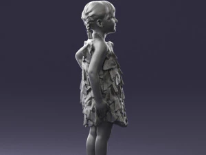 000463 Little Girl Standing in Red Dress 3D Model