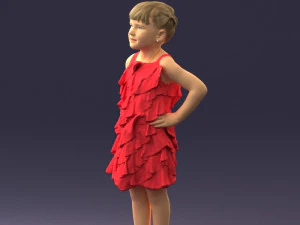 000463 Little Girl Standing in Red Dress 3D Model