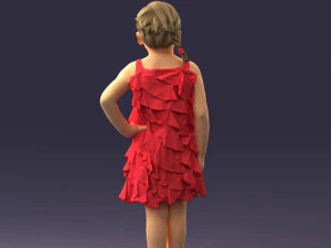 000463 Little Girl Standing in Red Dress 3D Model