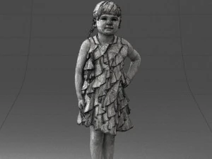 000463 Little Girl Standing in Red Dress 3D Model