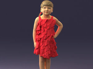 000463 Little Girl Standing in Red Dress 3D Model