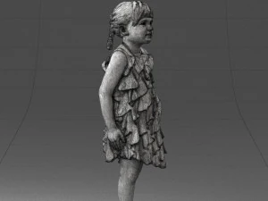 000463 Little Girl Standing in Red Dress 3D Model