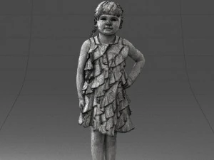 000463 Little Girl Standing in Red Dress 3D Model