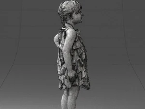 000463 Little Girl Standing in Red Dress 3D Model