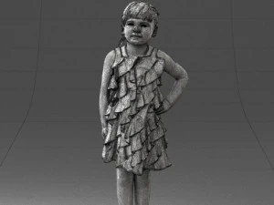000463 Little Girl Standing in Red Dress 3D Model