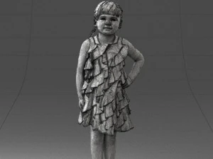 000463 Little Girl Standing in Red Dress 3D Model