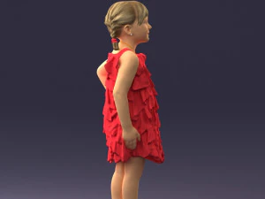 000463 Little Girl Standing in Red Dress 3D Model