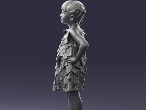 000463 Little Girl Standing in Red Dress 3D Model