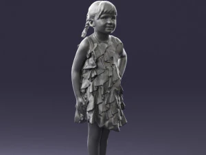 000463 Little Girl Standing in Red Dress 3D Model