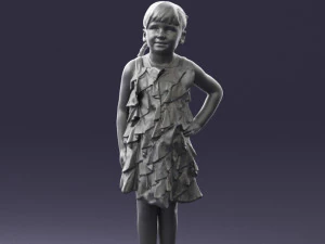 000463 Little Girl Standing in Red Dress 3D Model