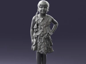 000463 Little Girl Standing in Red Dress 3D Model