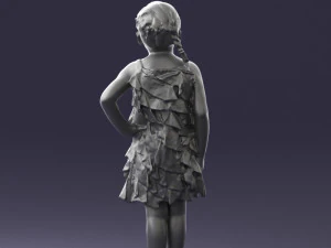 000463 Little Girl Standing in Red Dress 3D Model