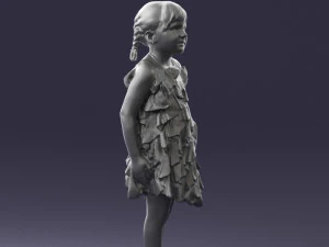 000463 Little Girl Standing in Red Dress 3D Model