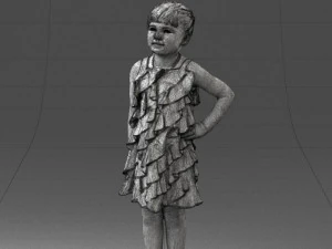 000463 Little Girl Standing in Red Dress 3D Model