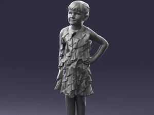 000463 Little Girl Standing in Red Dress 3D Model