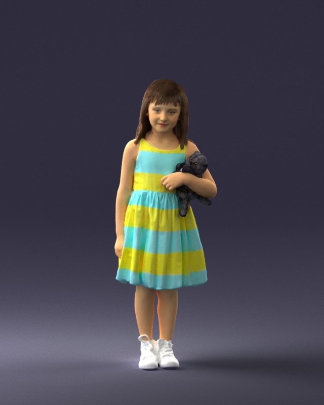 girl with toy cat 0130 3D 모델 .c4d .max .obj .3ds .fbx .stl .blend 