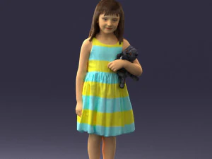 000464 Little Girl Holding Toy Cat 3D Model