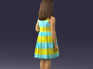 000464 Little Girl Holding Toy Cat 3D Model